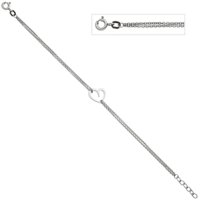 Armband aus 925 Silber mit Herz 19cm 2-reihig Armkette Armschmuck für Damen