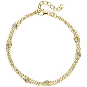 Armband Armkette 2-reihig aus 925 Silber vergoldet mit 5 Zirkonia weiß 18-21cm