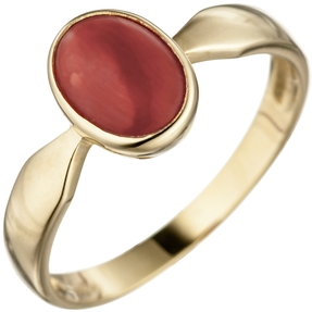 Ring Damenring mit Koralle rot oval 333 Gold Gelbgold Goldring Fingerschmuck