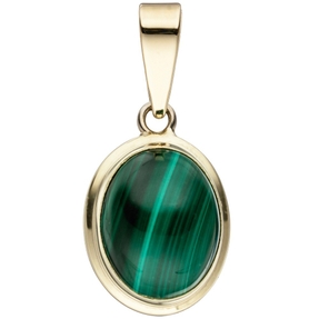 Anhänger mit Malachit grün oval 585 Gold Gelbgold Goldanhänger Malachitanhänger