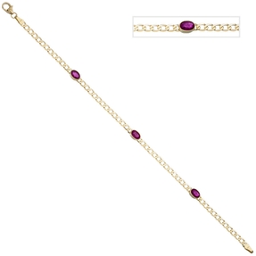 4,6mm Armband mit 3 ovalen Rubinen rot 585 Gold Gelbgold 19,5cm Goldarmband