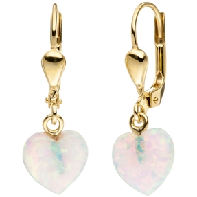 Paar Ohrringe Ohrhänger Herz Herzen aus Opal & 333 Gold Gelbgold für Damen