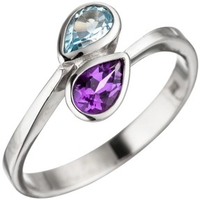 Ring Damenring mit Amethyst lila violett & Blautopas hellblau blau 925 Silber Ring Damenring mit Amethyst lila violett & Blautopas hellblau blau 925 Silber