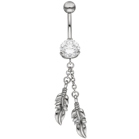 Bauchnabelpiercing Piercing aus Edelstahl 2 Feder & Swarovski-Element weiß