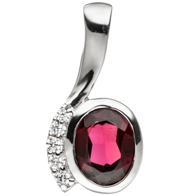 Anhänger mit Granat rot oval & Zirkonia weiß 925 Silber Halsschmuck