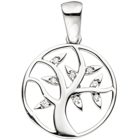 Anhänger Lebensbaum aus echtem 925 Silber mit Zirkonia Silberanhänger