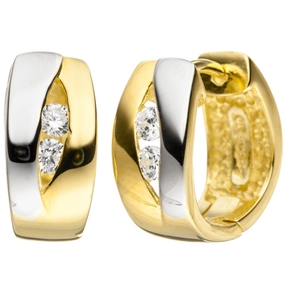 Paar Ohrringe Creolen Ohrschmuck mit 4 Zirkonia 925 Silber vergoldet bicolor