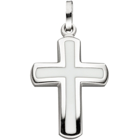 Anhänger Kreuz Kreuzanhänger 22,9x15mm mit weißer Lackeinlage 925 Silber