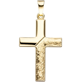 Anhänger Kreuz teilgehämmert 27,2x16,7mm 585 Gelbgold Goldkreuz Kreuzanhänger