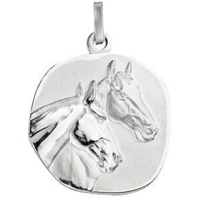 Anhänger zwei Pferde Pferdeköpfe matt 925 Silber Silberanhänger Platte Unisex Anhänger zwei Pferde Pferdeköpfe matt 925 Silber Silberanhänger Platte Unisex
