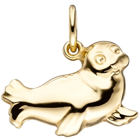 Anhänger Robbe Seehund Seelöwe aus 585 Gold Gelbgold glänzend Halsschmuck Damen