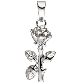 Anhänger Rose mit Blättern Blume 925 Silber rhodiniert Halsschmuck für Damen