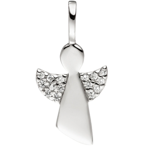 Anhänger Engel Schutzengel mit weißen Zirkonia 23,5x11mm 925 Silber Halsschmuck
