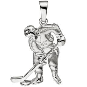 Anhänger Eishockey Spieler mit Puck aus 925 Silber matt-glänzend Herren Unisex