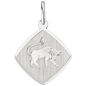 Anhänger Sternzeichen Stier aus 925 Silber Rhombus teilmattiert rhodiniert
