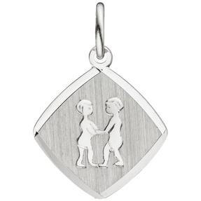 Anhänger Sternzeichen Zwilling aus 925 Silber Rhombus teilmattiert rhodiniert