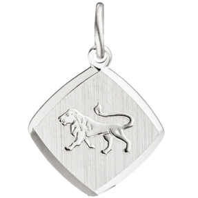 Anhänger Sternzeichen Löwe aus 925 Silber Rhombus teilmattiert rhodiniert