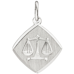 Anhänger Sternzeichen Waage aus 925 Silber Rhombus teilmattiert rhodiniert