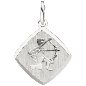 Anhänger Sternzeichen Schütze der aus 925 Silber Rhombus teilmattiert rhodiniert