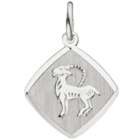 Anhänger Sternzeichen Steinbock aus 925 Silber Rhombus teilmattiert rhodiniert