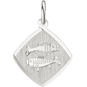 Anhänger Sternzeichen Fische aus 925 Silber Rhombus teilmattiert rhodiniert