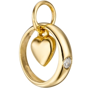 Anhänger Taufanhänger Taufring mit Herzchen Zirkonia weiß 333 Gold Gelbgold
