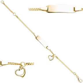 Kinder Armband Gravurplatte Schildband mit Herz Herzchen 333 Gelbgold 12-14cm