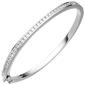 3,8mm Ovaler Armreif Armband Armschmuck mit weißen Zirkonia 925 Silber glänzend