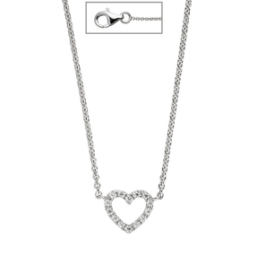 Collier Kette Halskette mit Anhänger Herz mit Zirkonia weiß 925 Silber 42cm