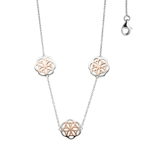 Collier Halskette mit drei Anhänger Blumen Muster 925 Silber vergoldet 42cm