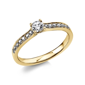 Ring aus 750 Gold Gelbgold mit 17 Diamanten Brillanten 0,35 Ct. 4er-Krappe