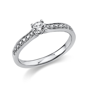 Ring aus 585 Gold Weißgold mit 17 Diamanten Brillanten 0,35 Ct. 4er-Krappe
