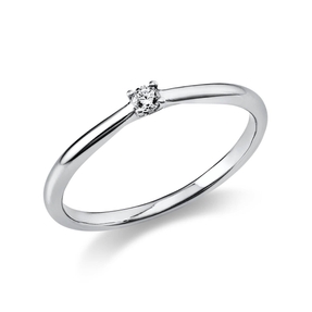 Solitär Ring 585 Gold Weißgold Diamant Brillant 0,05 Ct 4er-Krappe B: 1,7mm