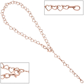 Fußkettchen Fußkette aus Herzen 925 Silber Rotgold vergoldet 27cm verkürzbar