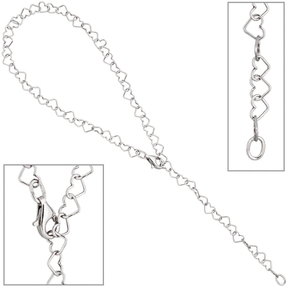 Fußkettchen Fußkette aus Herzen 925 Silber 27cm verkürzbar Fußschmuck für Damen