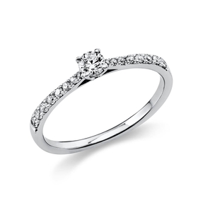 Ring aus 750 Gold Weißgold mit 17 Diamanten Brillanten 0,30 Ct. 4er-Krappe
