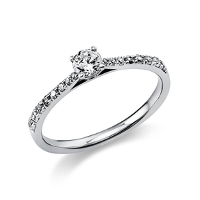 Ring aus 585 Gold Weißgold mit 17 Diamanten Brillanten 0,37 Ct. 4er-Krappe