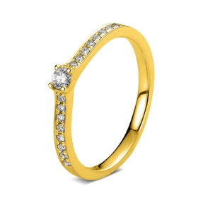 Ring aus 750 Gold Gelbgold mit 17 Diamanten Brillanten 0,22 Ct. 4er-Krappe