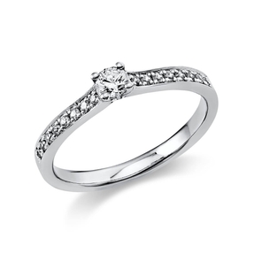 Ring aus 585 Gold Weißgold mit 17 Diamanten Brillanten 0,29 Ct. 4er-Krappe