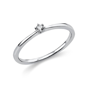 Solitär Ring Damenring 750 Gold Weißgold mit Diamant Brillant 0,05 Ct 6er-Krappe
