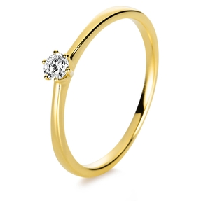 Solitär Ring Damenring 750 Gold Gelbgold Diamant Brillant 0,10 Ct. 6er-Krappe