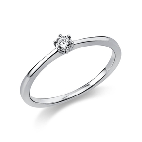 Solitär Ring Damenring 585 Gold Weißgold Diamant Brillant 0,10 Ct. 6er-Krappe