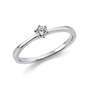 Solitär Ring Damenring 750 Gold Weißgold mit Diamant Brillant 0,15 Ct 6er-Krappe