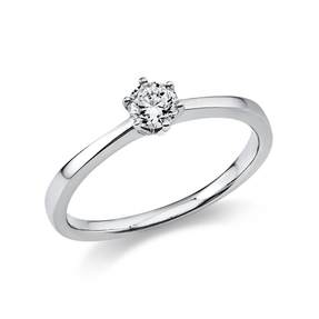 Solitär Ring Damenring 585 Gold Weißgold mit Diamant Brillant 0,25 Ct 6er-Krappe