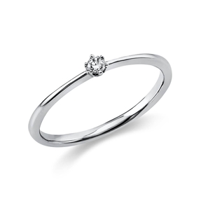 Solitär Ring Damenring 585 Gold Weißgold mit Diamant Brillant 0,05 Ct 6er-Krappe