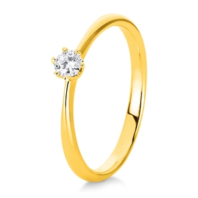 Solitär Ring 750 Gold Gelbgold Diamant Brillant 0,15 Ct 6er-Krappe B: 2,1mm