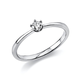 Solitär Ring 585 Gold Weißgold Diamant Brillant 0,15 Ct 6er-Krappe B: 2,1mm