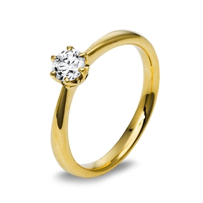 Solitär Ring 585 Gold Gelbgold Diamant Brillant 0,40 Ct. 6er-Krappe B: 2,8mm