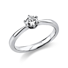 Solitär Ring 750 Gold Weißgold Diamant Brillant 0,40 Ct. 6er-Krappe B: 2,8mm