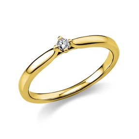 Solitär Ring Damenring 750 Gold Gelbgold mit Diamant Brillant 0,05 Ct 4er-Krappe